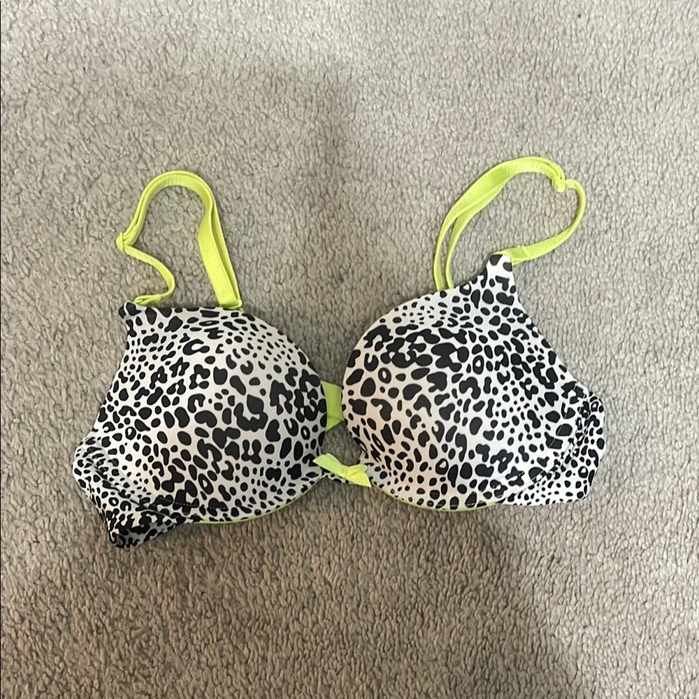 Leopard Print Bikini Top with Neon Straps